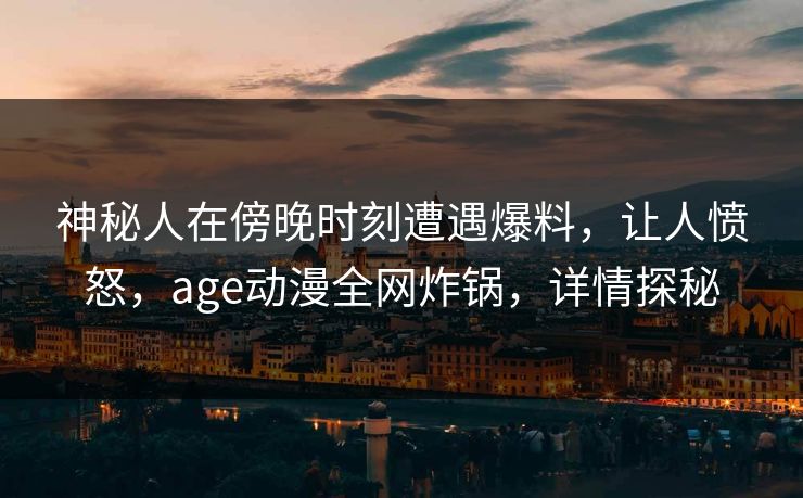 神秘人在傍晚时刻遭遇爆料，让人愤怒，age动漫全网炸锅，详情探秘
